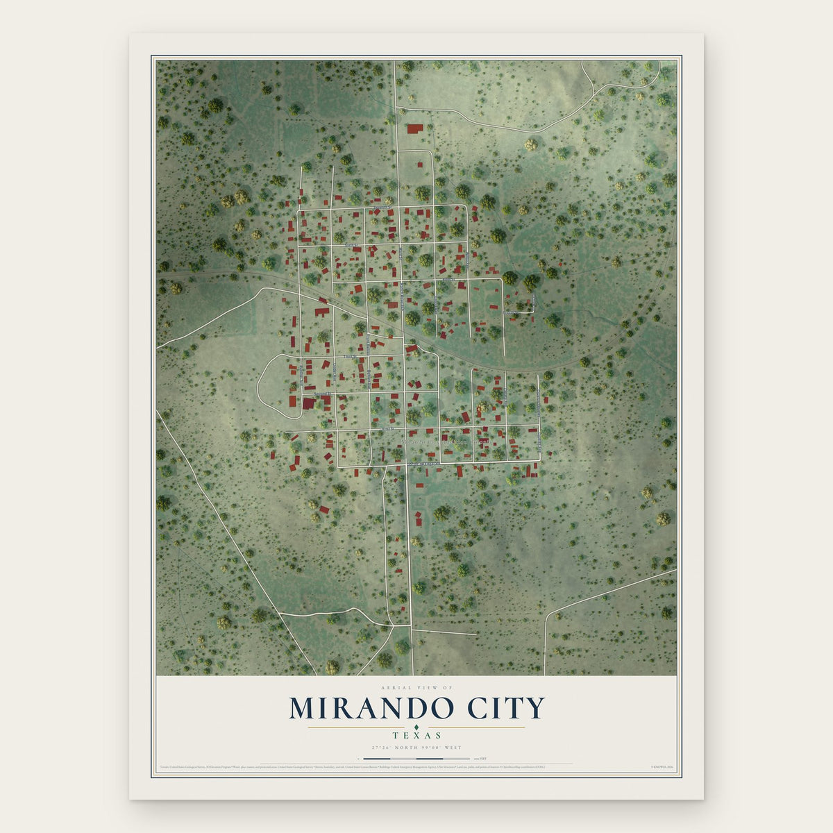 Mirando City, Texas map print, the full design