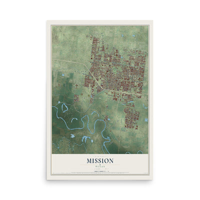Map of Mission, Texas, 12 x 18 inch unframed archival matte print