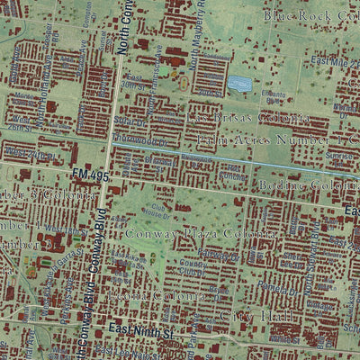 Close-up of the map of Mission, Texas print showing street and building detail