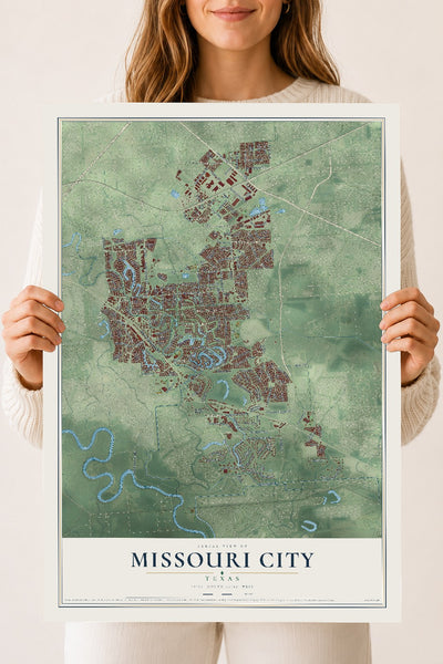 Map of Missouri City, Texas, 18 x 24 inch unframed archival matte print