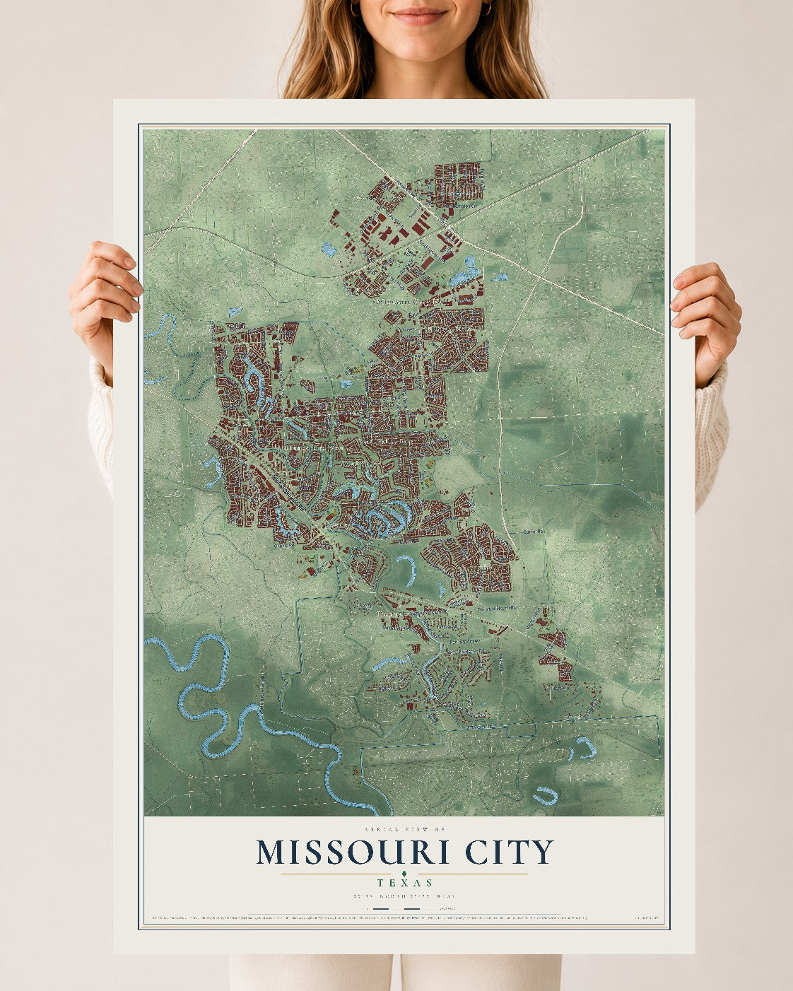 Map of Missouri City, Texas, 24 x 36 inch unframed archival matte print