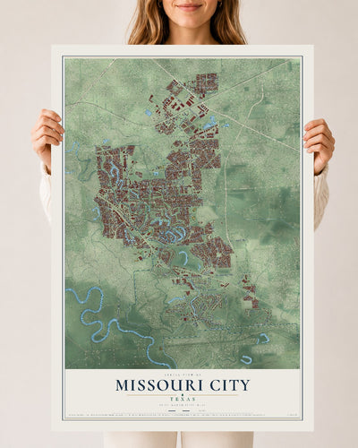Map of Missouri City, Texas, 24 x 36 inch unframed archival matte print