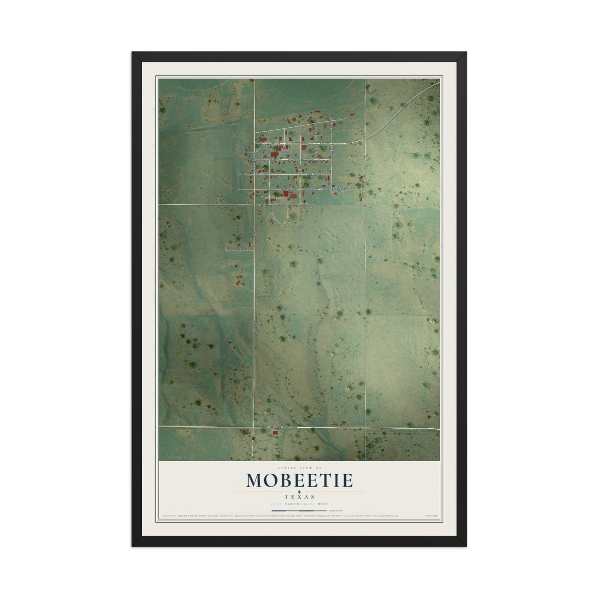 Map of Mobeetie, Texas, 12 x 18 inch print in a black wood frame
