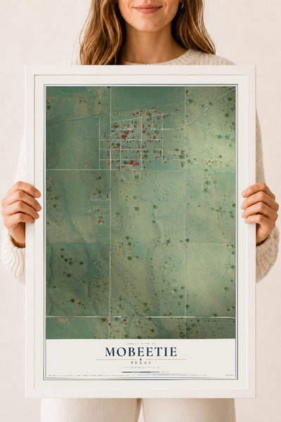 Map of Mobeetie, Texas, 18 x 24 inch print in a white wood frame