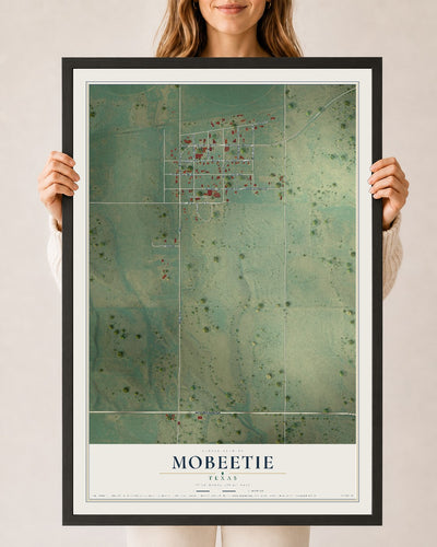 Map of Mobeetie, Texas, 24 x 36 inch print in a black wood frame