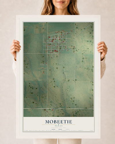 Map of Mobeetie, Texas, 24 x 36 inch print in a white wood frame