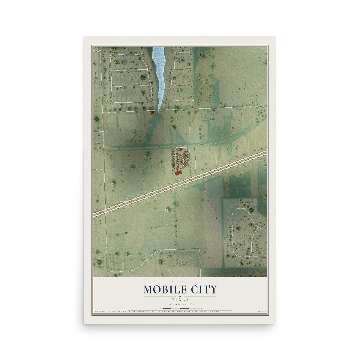 Map of Mobile City, Texas, 12 x 18 inch unframed archival matte print