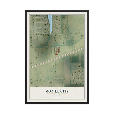 Map of Mobile City, Texas, 12 x 18 inch print in a black wood frame