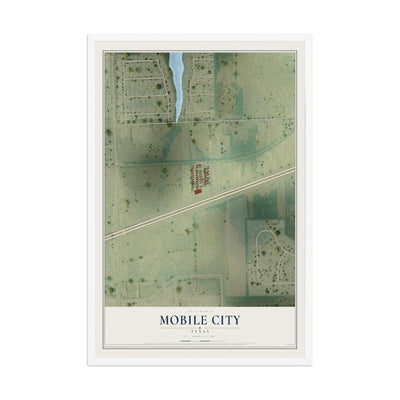 Map of Mobile City, Texas, 12 x 18 inch print in a white wood frame