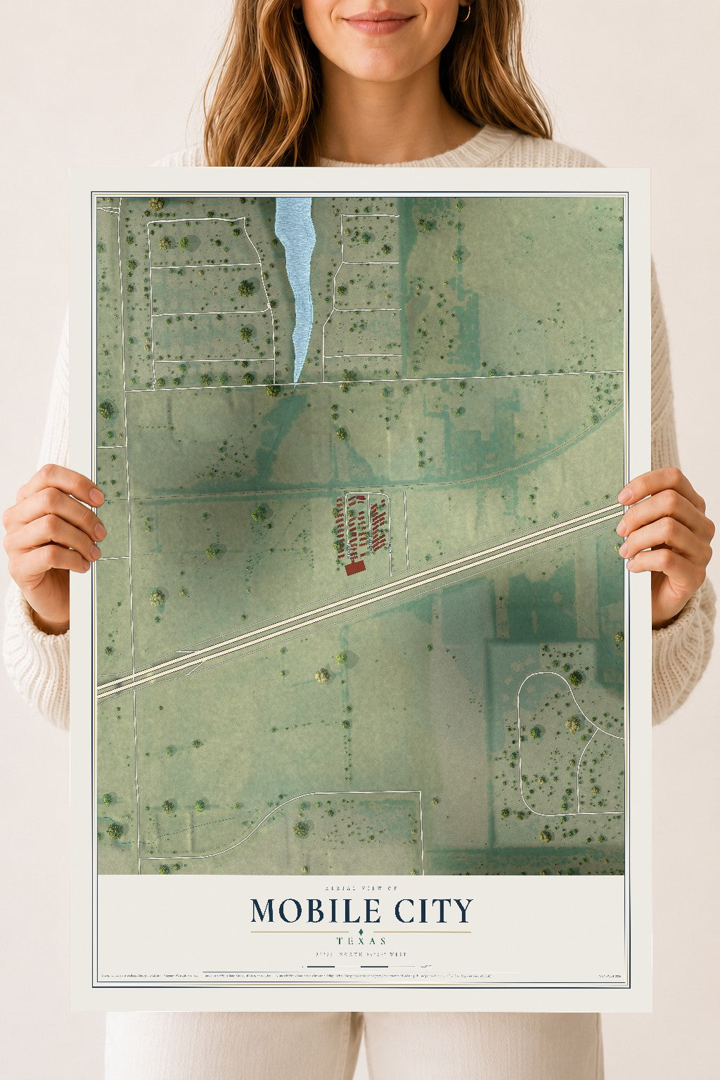 Map of Mobile City, Texas, 18 x 24 inch unframed archival matte print