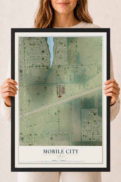 Map of Mobile City, Texas, 18 x 24 inch print in a black wood frame