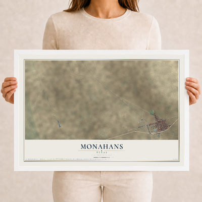 Map of Monahans, Texas, 12 x 18 inch print in a white wood frame