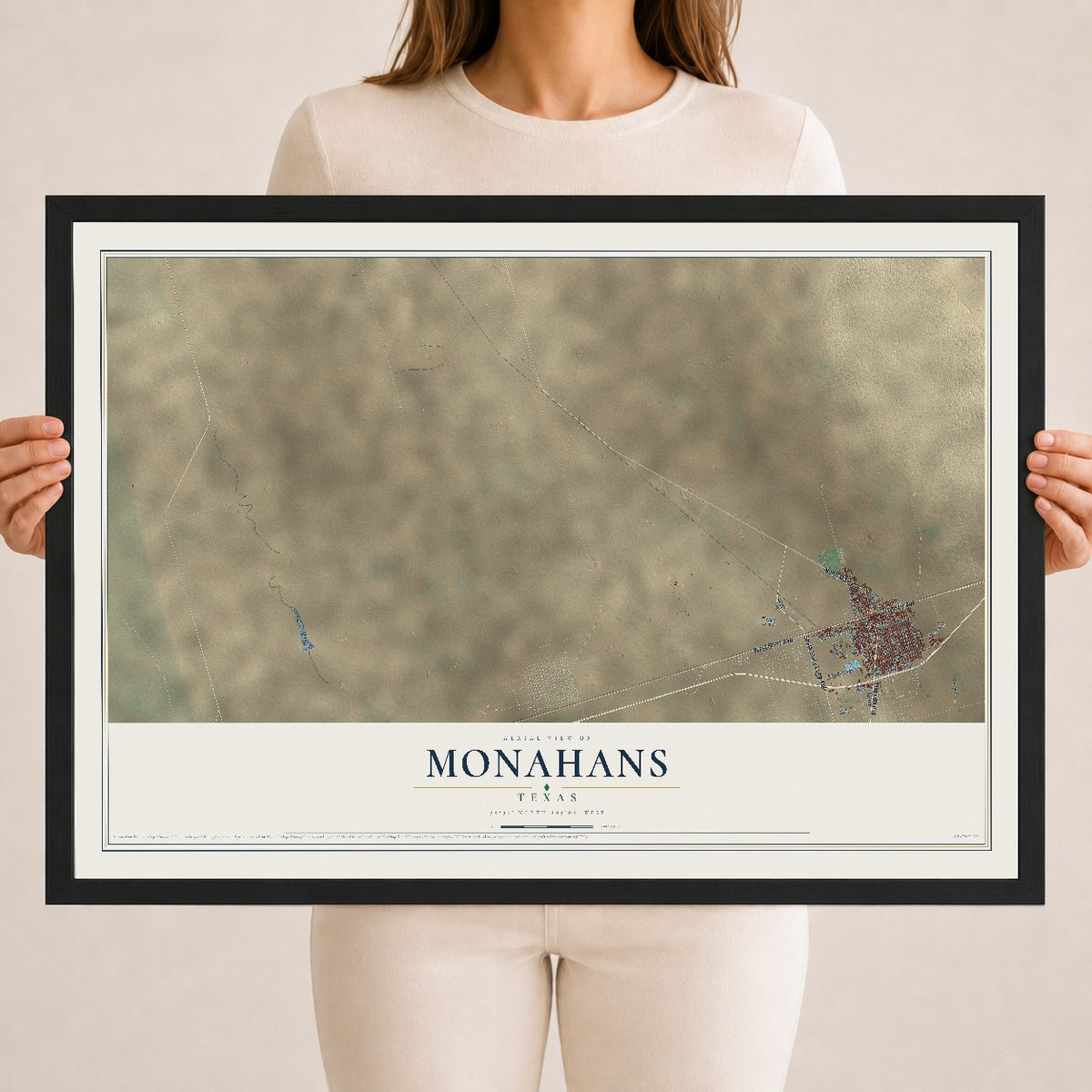 Map of Monahans, Texas, 18 x 24 inch print in a black wood frame
