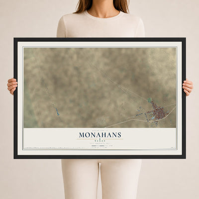 Map of Monahans, Texas, 24 x 36 inch print in a black wood frame