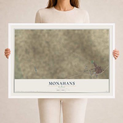 Map of Monahans, Texas, 24 x 36 inch print in a white wood frame