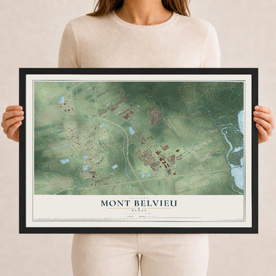 Map of Mont Belvieu, Texas, 12 x 18 inch print in a black wood frame