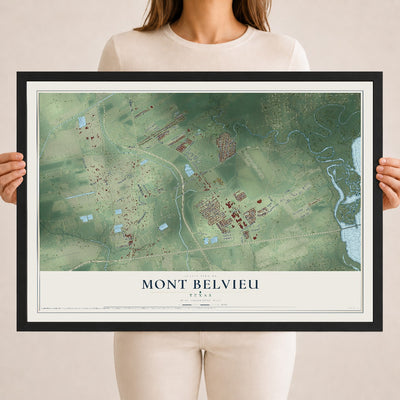Map of Mont Belvieu, Texas, 18 x 24 inch print in a black wood frame