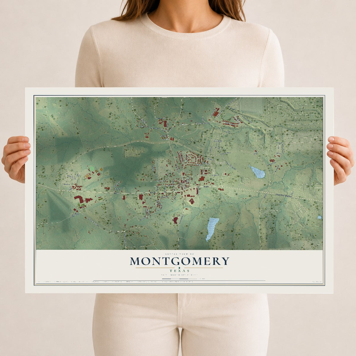 Map of Montgomery, Texas, 12 x 18 inch unframed archival matte print