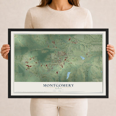 Map of Montgomery, Texas, 12 x 18 inch print in a black wood frame