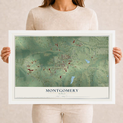 Map of Montgomery, Texas, 12 x 18 inch print in a white wood frame