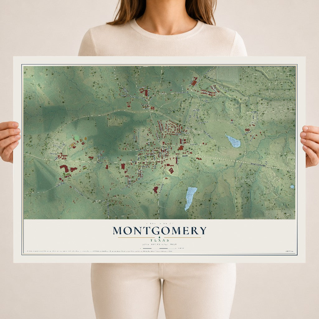 Map of Montgomery, Texas, 18 x 24 inch unframed archival matte print
