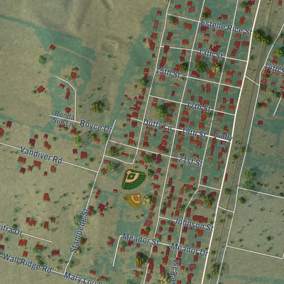 Second close-up of the map of Moody, Texas print showing more streets and buildings