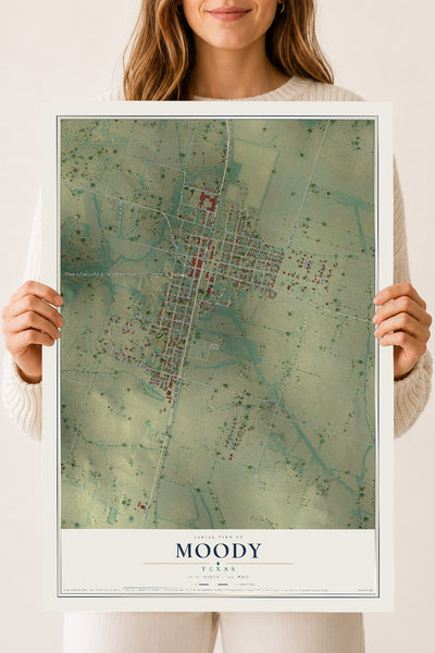 Map of Moody, Texas, 18 x 24 inch unframed archival matte print