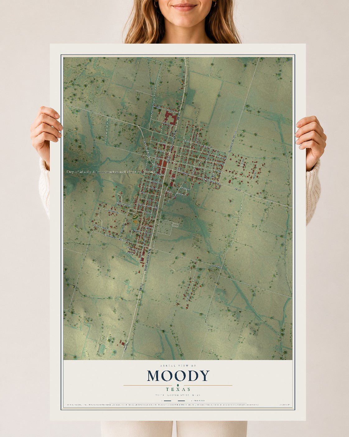 Map of Moody, Texas, 24 x 36 inch unframed archival matte print