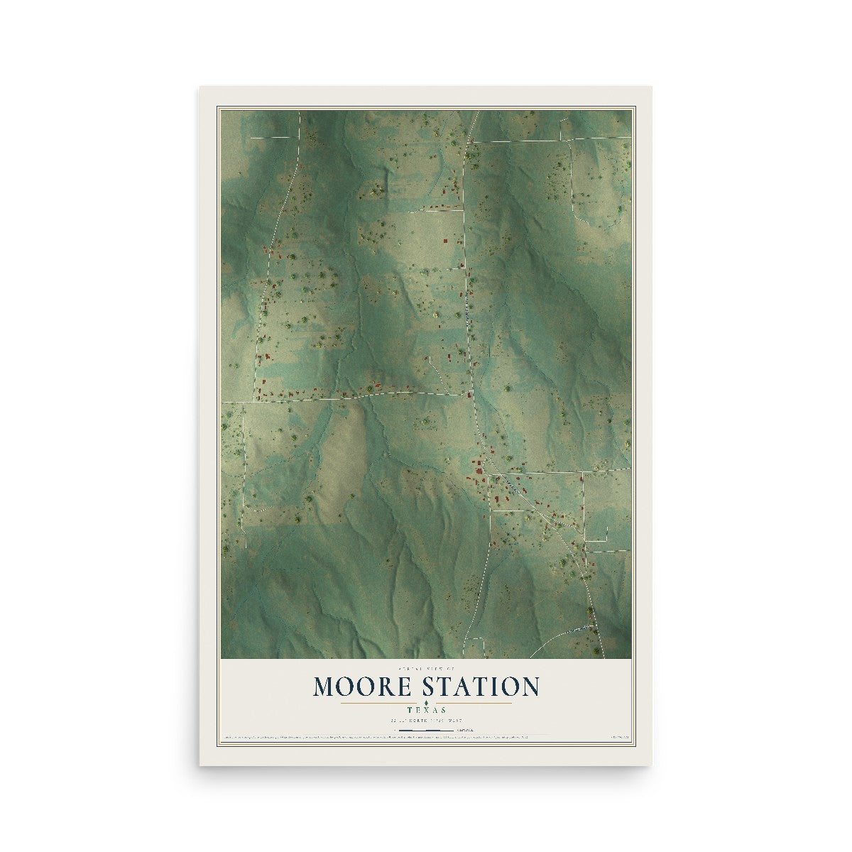 Map of Moore Station, Texas, 12 x 18 inch unframed archival matte print