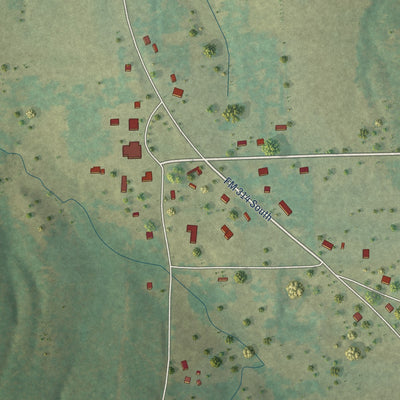 Close-up of the map of Moore Station, Texas print showing street and building detail