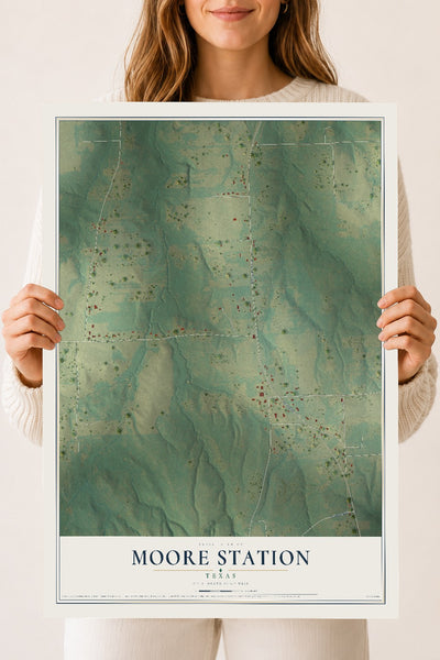 Map of Moore Station, Texas, 18 x 24 inch unframed archival matte print
