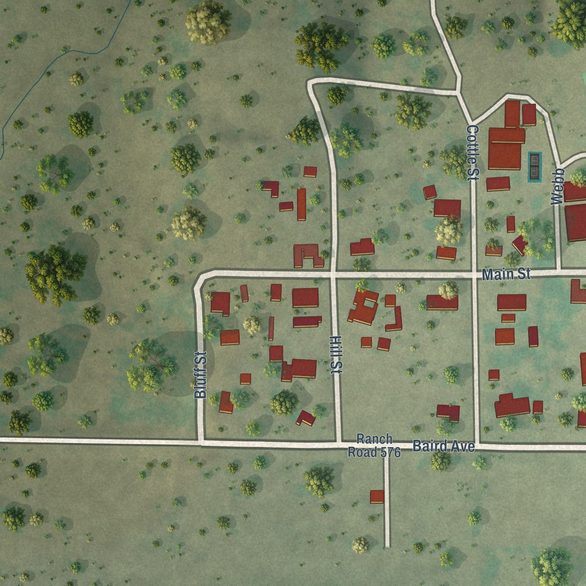 Second close-up of the map of Moran, Texas print showing more streets and buildings