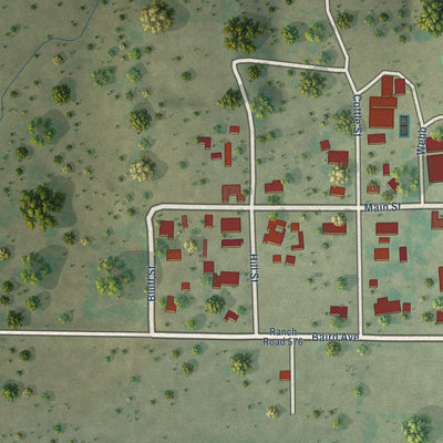 Second close-up of the map of Moran, Texas print showing more streets and buildings