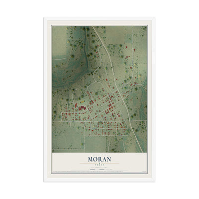 Map of Moran, Texas, 12 x 18 inch print in a white wood frame