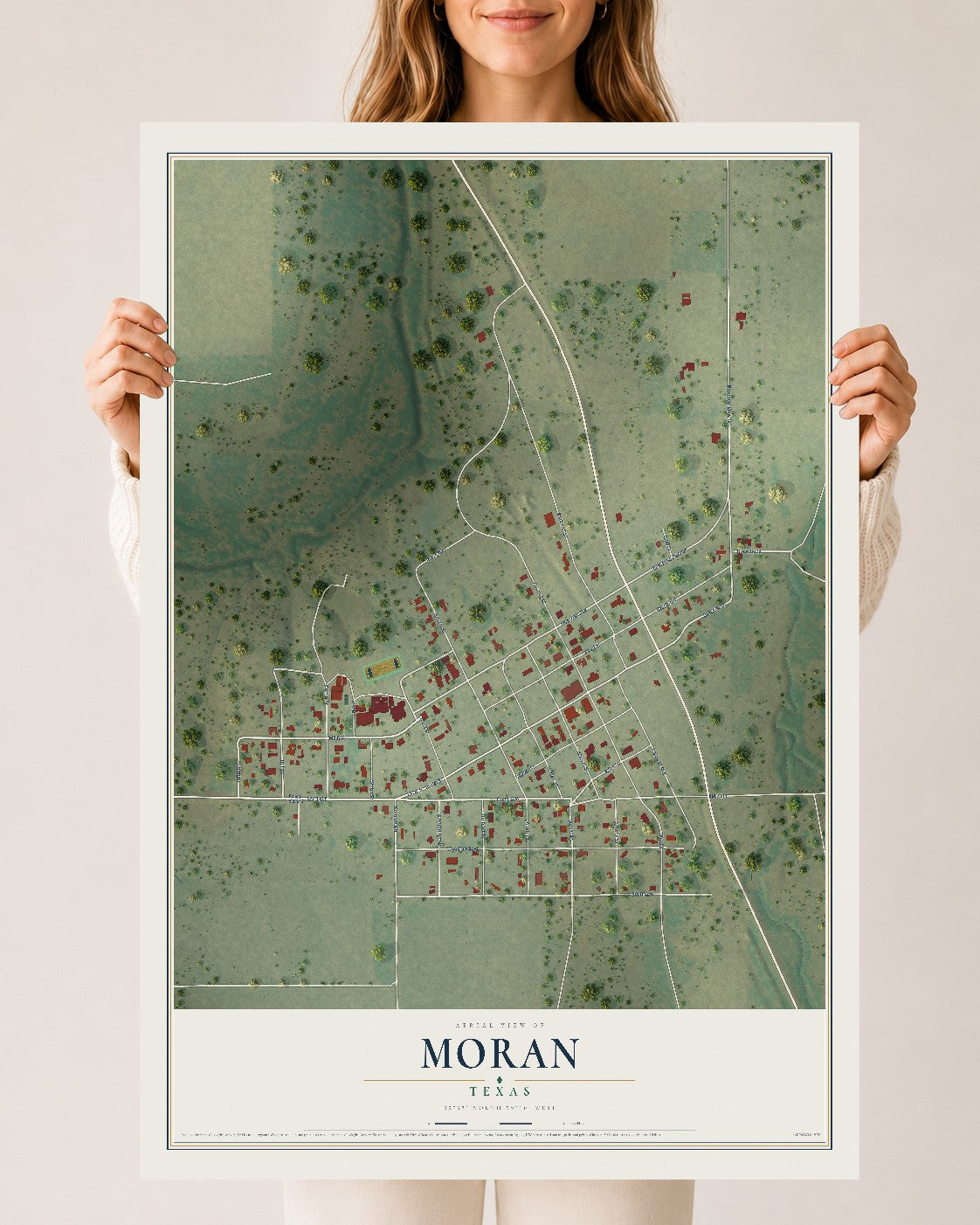 Map of Moran, Texas, 24 x 36 inch unframed archival matte print