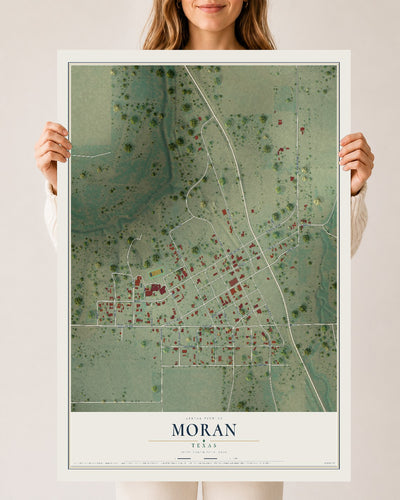 Map of Moran, Texas, 24 x 36 inch unframed archival matte print