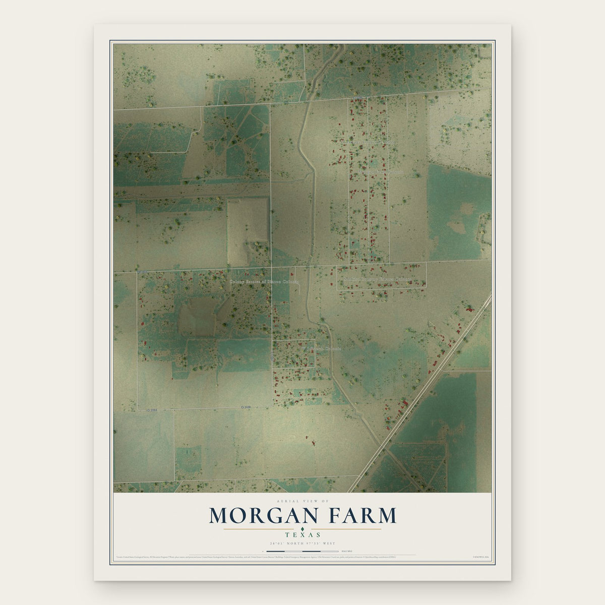Morgan Farm, Texas map print, the full design