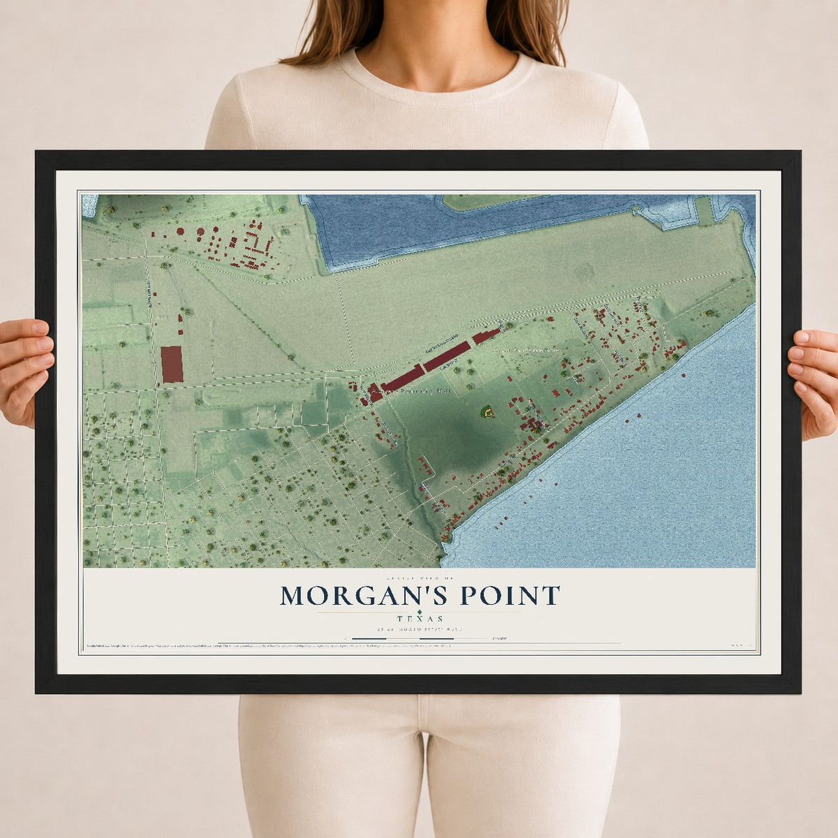 Map of Morgan's Point, Texas, 18 x 24 inch print in a black wood frame