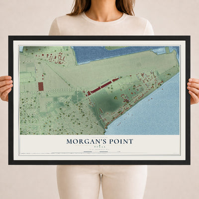 Map of Morgan's Point, Texas, 18 x 24 inch print in a black wood frame