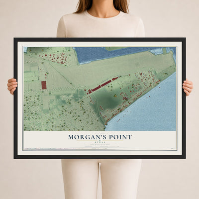 Map of Morgan's Point, Texas, 24 x 36 inch print in a black wood frame