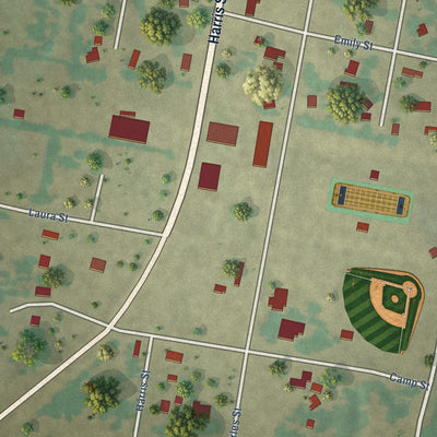 Second close-up of the map of Morgan, Texas print showing more streets and buildings