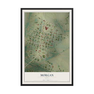 Map of Morgan, Texas, 12 x 18 inch print in a black wood frame