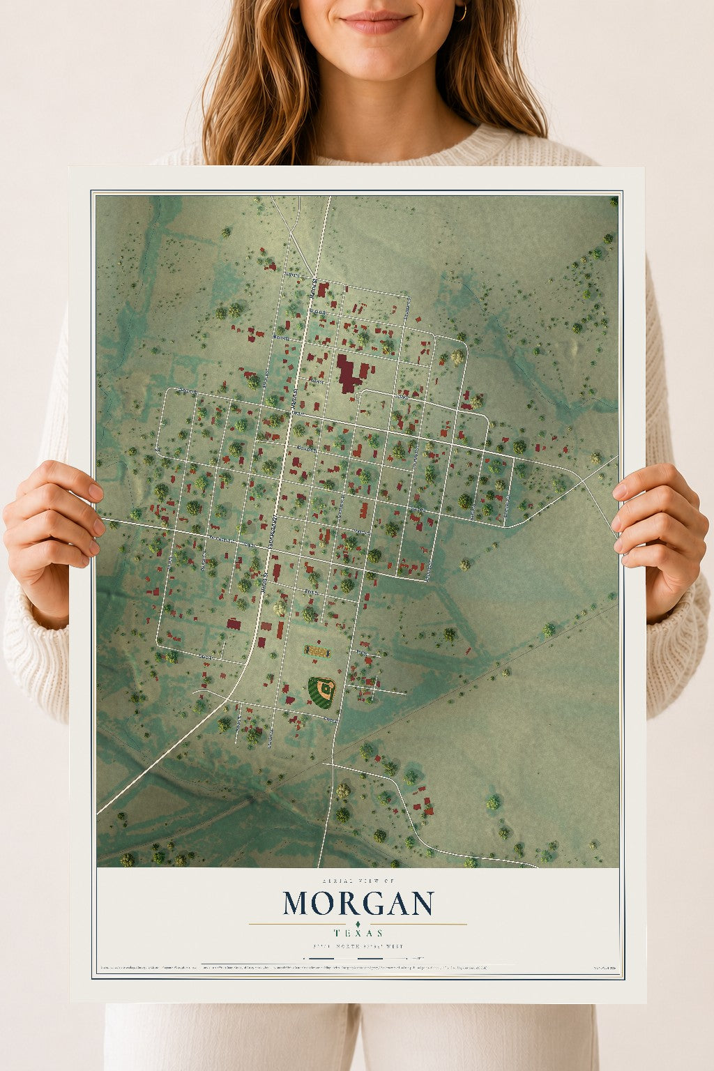 Map of Morgan, Texas, 18 x 24 inch unframed archival matte print