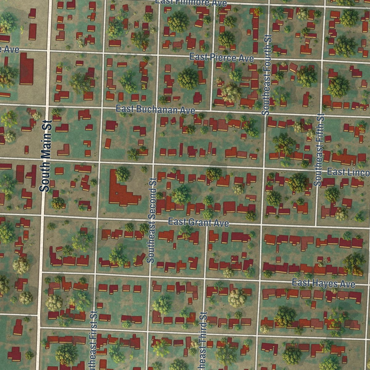 Close-up of the map of Morton, Texas print showing street and building detail