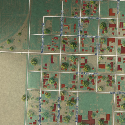 Second close-up of the map of Morton, Texas print showing more streets and buildings