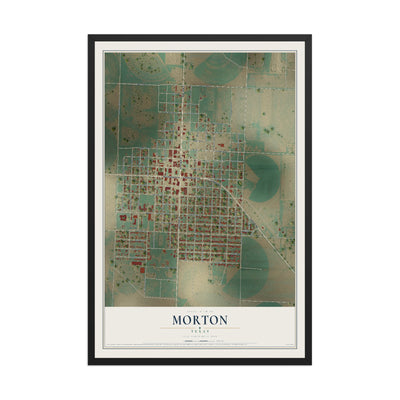 Map of Morton, Texas, 12 x 18 inch print in a black wood frame