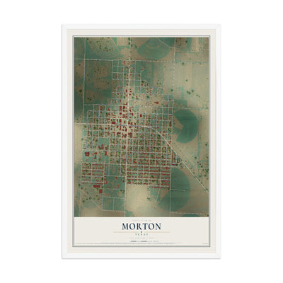 Map of Morton, Texas, 12 x 18 inch print in a white wood frame