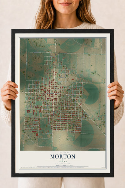 Map of Morton, Texas, 18 x 24 inch print in a black wood frame