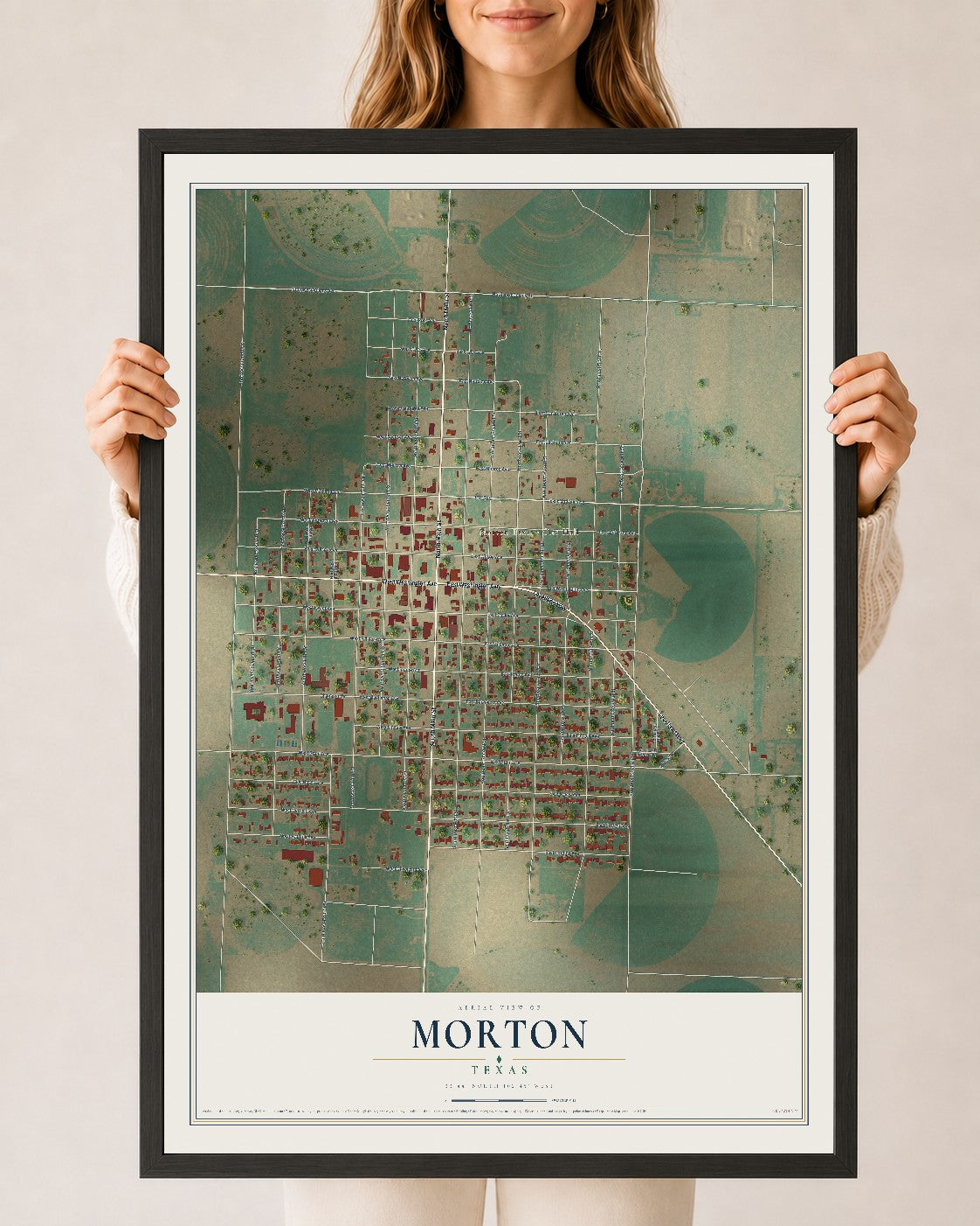Map of Morton, Texas, 24 x 36 inch print in a black wood frame