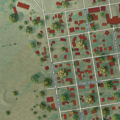 Second close-up of the map of Moulton, Texas print showing more streets and buildings